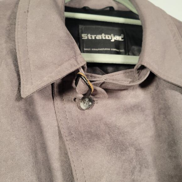 Vintage 80s Stratojac StratoSuede Overcoat Mens 46 XL Faux Suede Gray Trench USA - Picture 9 of 15